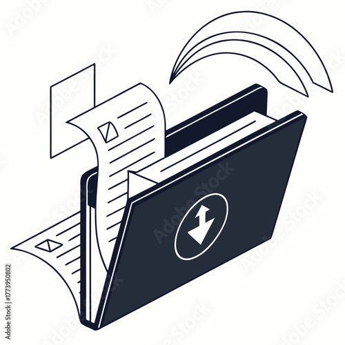 Isometric Folder with Documents and Download Arrow Icon file upload