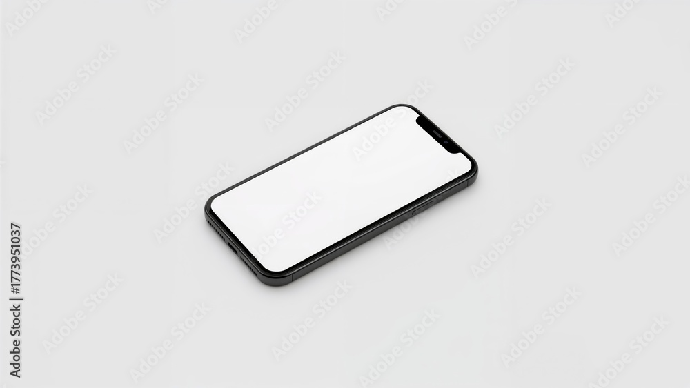 Fototapeta premium Smartphone on a plain surface with a white screen, mobile device, and modern technology.