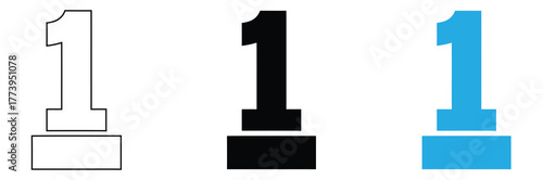 Number one graphic icons for winning team designs,Black laurel with number one, vector emblem isolated on white background.Eps 10,editable stroke