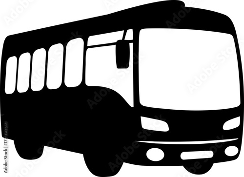 Stylish black and white bus illustration ready for school trips, city tours, or public transport projects, conveying simplicity and modern design aesthetic