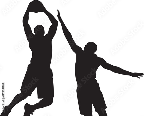 Basketball players silhouette competition action sport team game athletics illustration