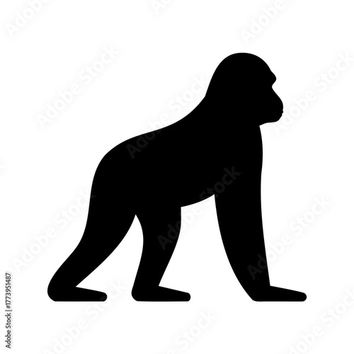 Silhouette of a great ape standing quadrupedally against white background