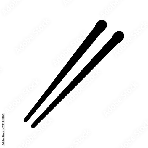 Two black drumsticks are resting on a white background at an angle