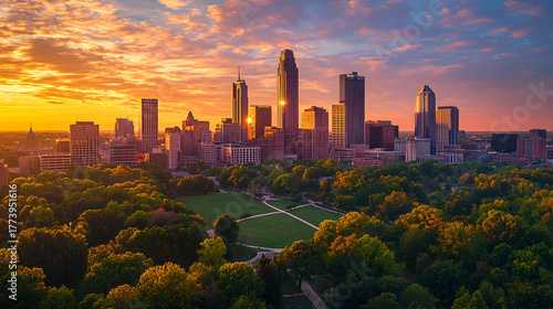 Wallpaper Mural Majestic Indianapolis skyline illuminated by vibrant sunset, blending historic structures with modern design, urban architecture and city identity glowing in rich evening tones Torontodigital.ca