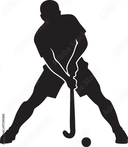 Field Hockey Player Silhouettes Slap Shot Powerful Stick Raised Geometry