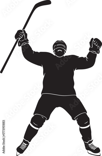 Ice Hockey Player Goal Celebration Silhouettes Triumphant Arms High Joyous Posture