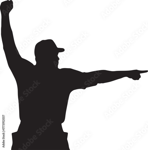 Silhouette of a determined man pointing the way with confidence