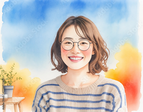 Artistic female portrait with glasses and warm expression