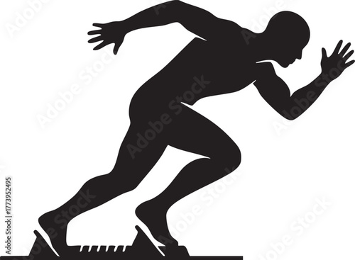 Sprinter Starting Block Silhouettes Exploding Forward Momentum Aggressive Angle