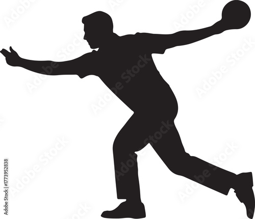 Silhouette of bowler throwing ball bowling alley player in action position