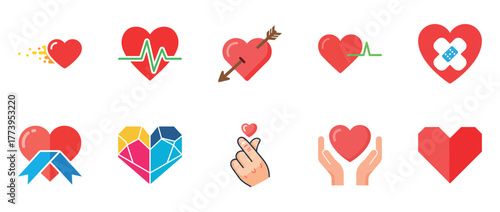 Colorful hearts collection: love, health, and kindness symbols