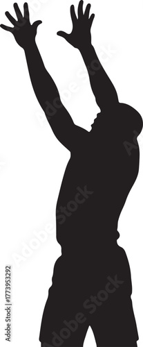 Basketball Player Silhouette reaching for the ball action shot in studio