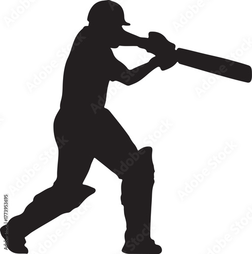 Silhouette of a cricket batsman in action striking the ball powerfully
