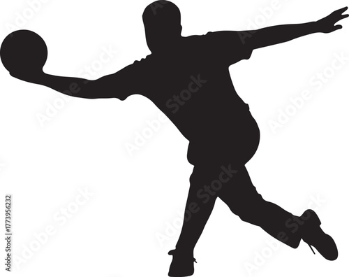 Bowling player throwing the ball action silhouette vector illustration