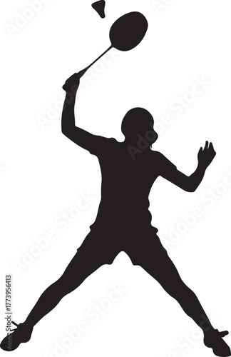 Silhouette of badminton player hitting shuttlecock action sports illustration style