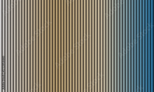 Abstract vertical ribbed texture transitioning from silver to gold and then to blue