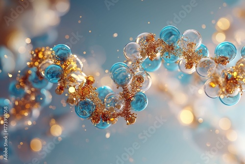 Dynamic representation of molecular structures laboratory setting scientific illustration colorful environment close-up view chemistry concept