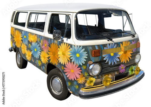 flowering miicrobus, camper, transporter. 1970, isolated
