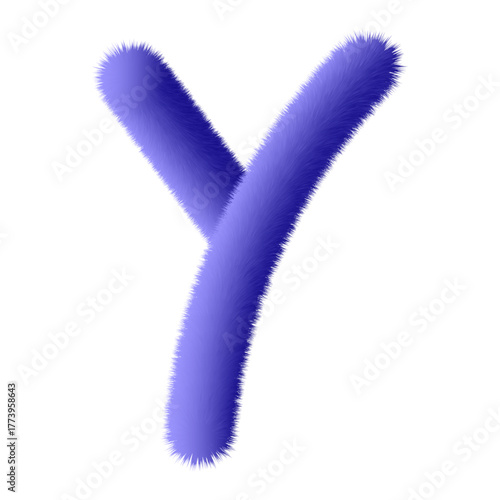 3d Fluffy furry letter Y in periwinkle purple, soft  textured vector design element, isolated white background for celebration, birthday invitation cards