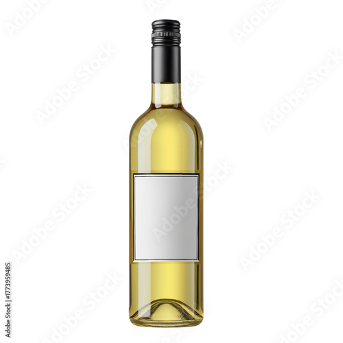 White wine bottle with blank label isolated on a transparent background