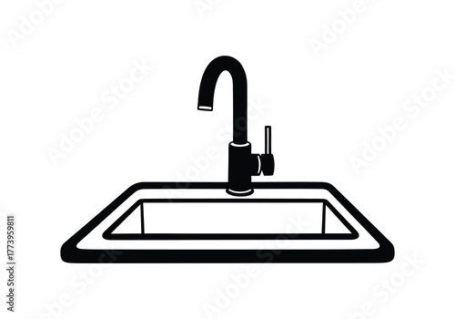 Modern kitchen sink faucet icon simple outline design for home renovation projects vector