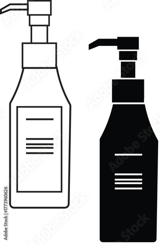 Lotion pump bottle icons for cosmetic or skincare liquid isolated on transparent background.