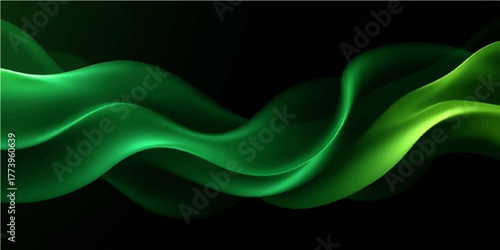 Abstract green smoke and light flow in a curve design with a smooth pattern on a black backdrop