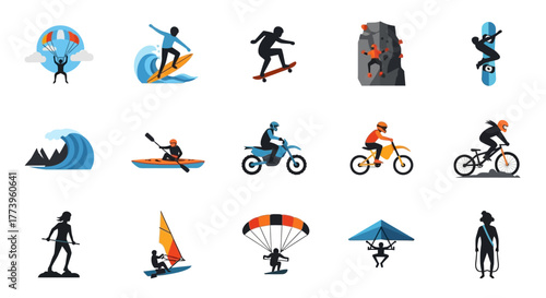 Set of Extreme Sports Icons for Outdoor Adventure Activities.