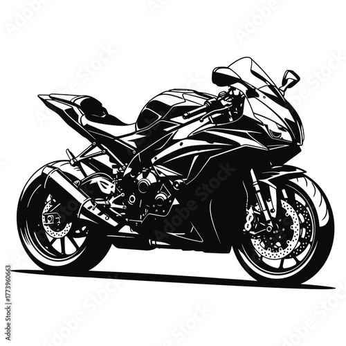Sleek black and white vector illustration of a modern sport motorcycle design style