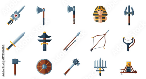 Set of Historical Weaponry and Artifact Illustrations.
