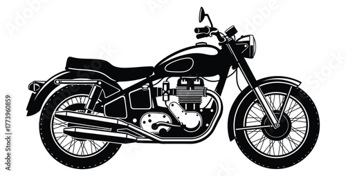 Classic motorcycle illustration in black and white showcasing vintage design elements 90 chr