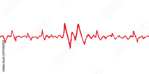 Red heartbeat line tracing on a medical ECG or cardiogram monitor showing a pulse wave for health and life illustration