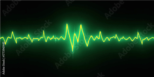 Medical illustration of a green heartbeat wave on a monitor representing a healthy pulse or ECG cardiogram rate in a hospital setting