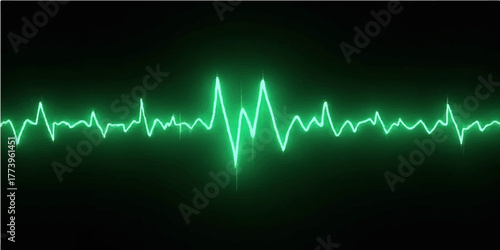 Electrocardiogram EKG pulse line on a green medical monitor showing a healthy heartbeat wave