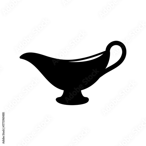 Simple Black Silhouette Gravy Boat or Sauce Boat Illustration on White