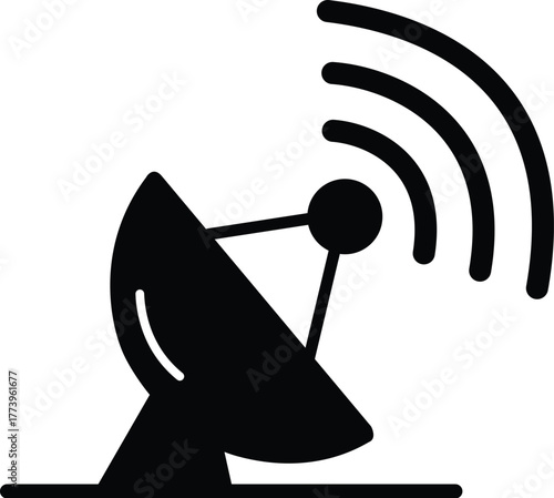 Satellite Connection Receiver Icon | Signal Antenna Outline Symbol in Minimal Stroke Line Style