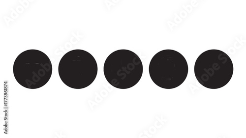 Five black circle icons in a row simple flat vector design element isolated on white background