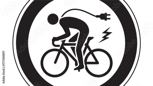 Electric bicycle vector icon cyclist with electrical cord symbol for e-bike charging station