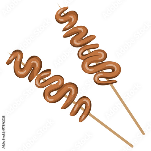 Vector illustration of Indonesian food or street food, grilled chicken intestine skewers