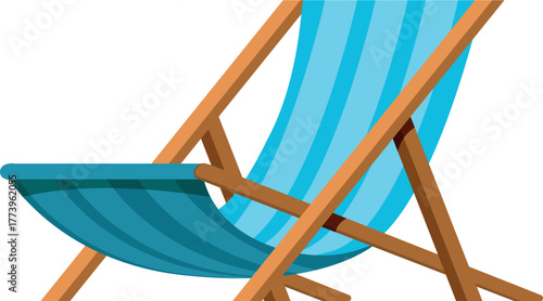 Comfortable blue striped deck chair ready for relaxation on a summer day