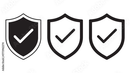 Set of shield icons with check mark simple flat vector design for security and protection isolated on white background