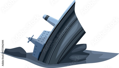 Large vessel sinking in ocean, representing maritime disaster, shipwreck, and sea accident