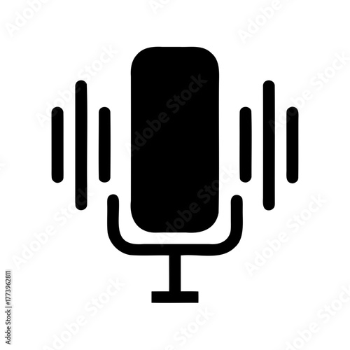 Stylized microphone with sound waves, vector illustration for podcasting and recording