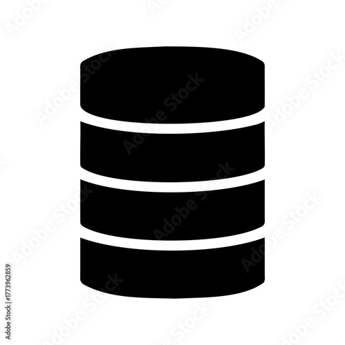 Simple black and white database icon with a stacked cylinder symbol
