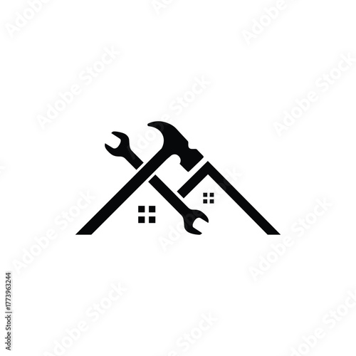 House Silhouette Logo with Hammer and Wrench Tools for Home Repair Services-01