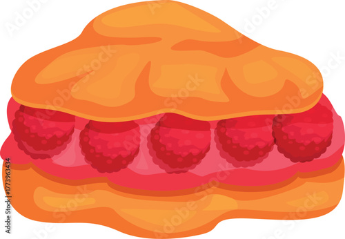Freshly baked cream puff pastry filled with raspberry cream and decorated with fresh raspberries
