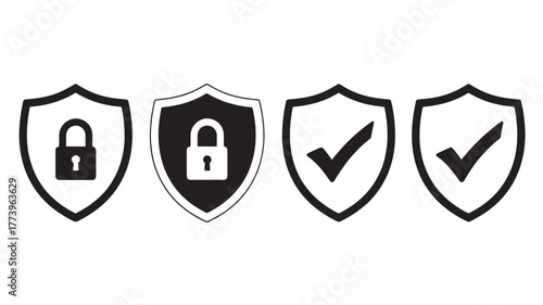 Security shield icon set vector illustration of protection symbols flat design elements isolated on white background