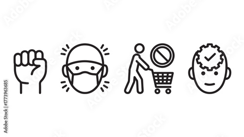 Set of minimalist protest and health icons simple flat vector design element for web and mobile apps isolated on white background