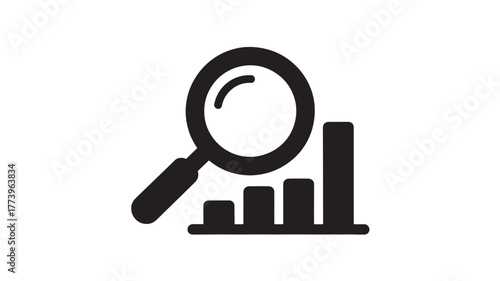 Magnifying glass over bar graph simple flat vector icon for data analysis and business analytics isolated on white background