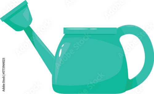 Green plastic watering can isolated on white background, gardening tool for watering plants